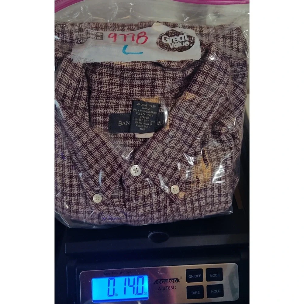 BANANA REPUBLIC Men Large‎ Burgundy Check Medium-Weight Cotton  Button Shirt